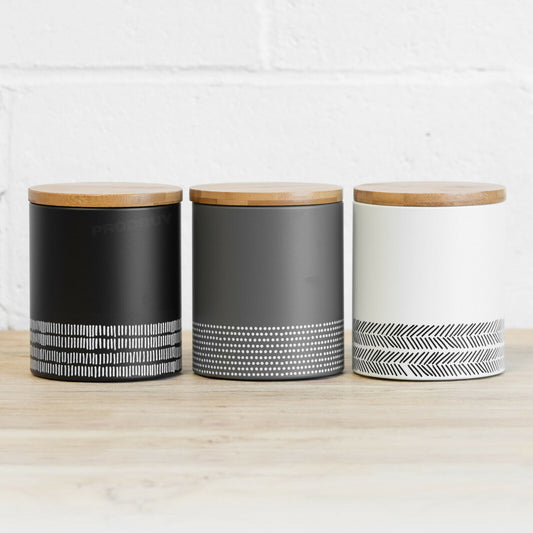 Set of 3 Monochrome Kitchen Storage Canisters Set