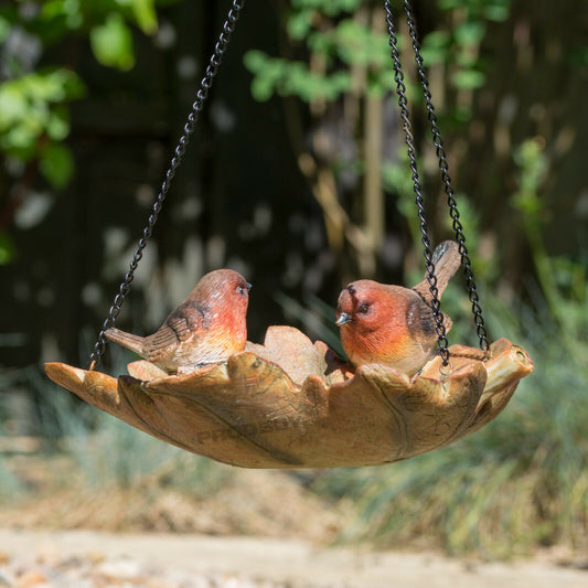 Hanging Robins Bird Feeder Resin Leaf Shaped Seed Station Tray