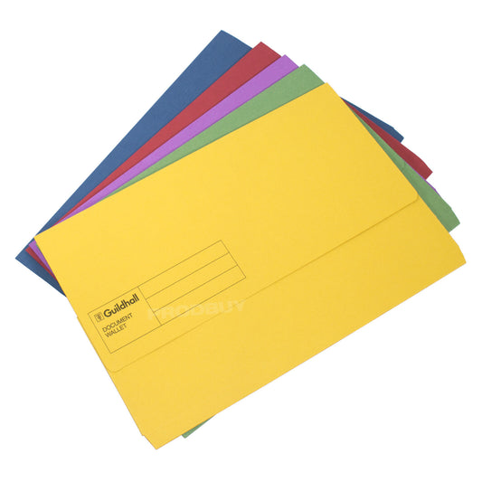 Set of 30 Guildhall Document Wallets Foolscap/A4 Folders 285gsm Card - Colour Choice