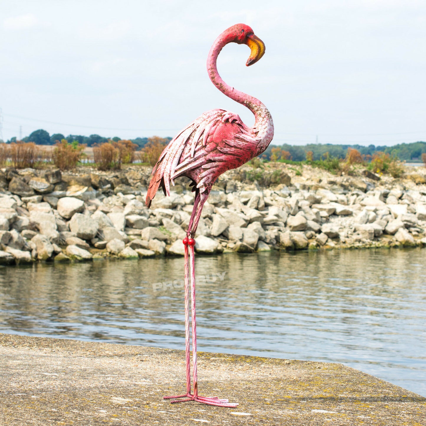 Large Pink Flamingo 103cm Tall Metal Garden Ornament