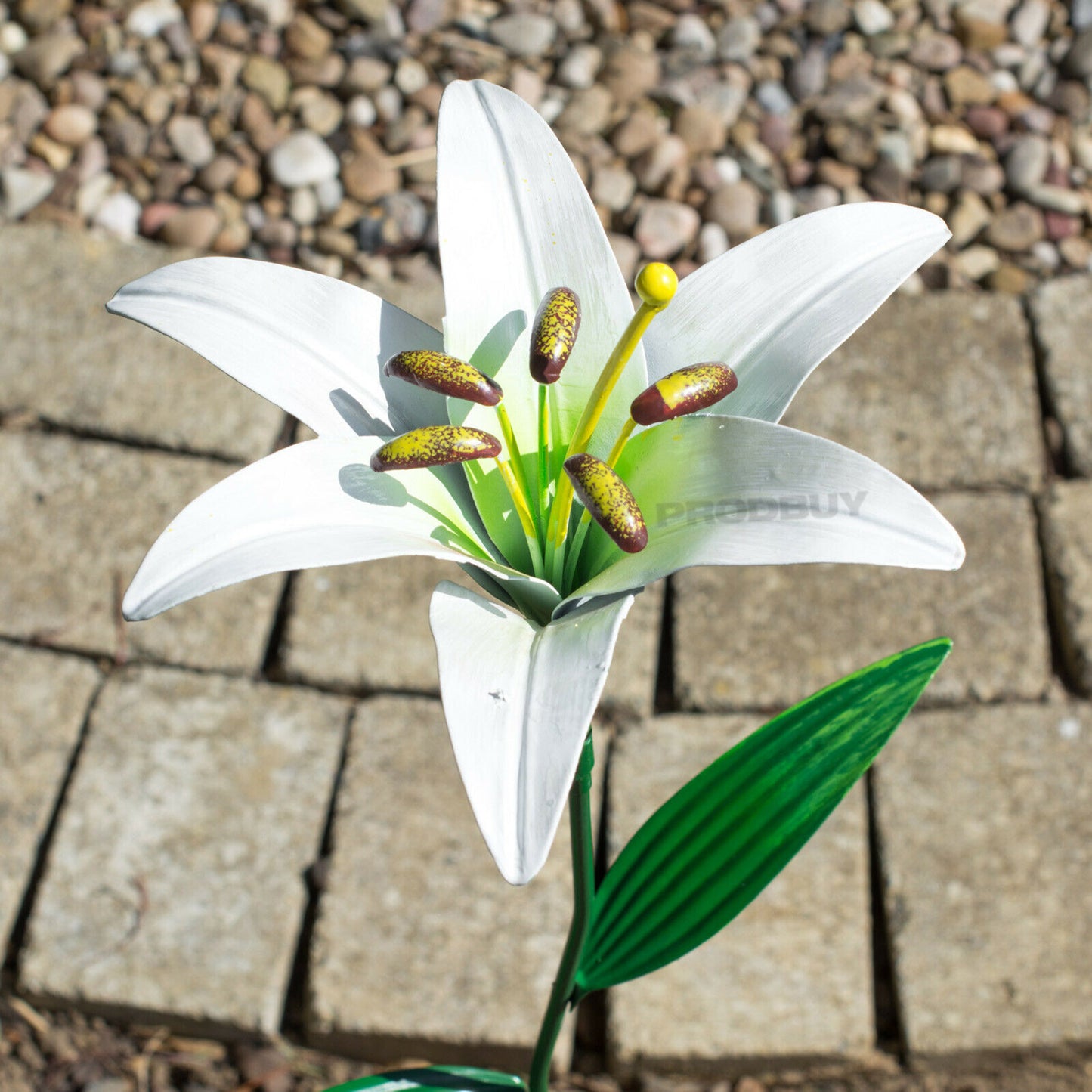 White Tiger Lily Garden Stake 83cm Tall Metal Ornament